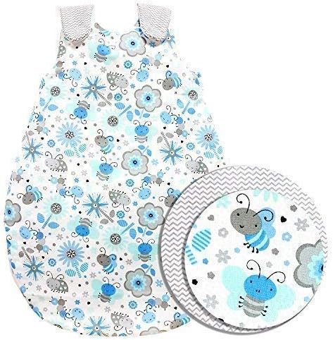 Baby-Joy Sleeping Bag for Babies Zigzag Collection 100% Cotton - Baby Sleeping Bag Warm Lined - 09 Bees, 50/56