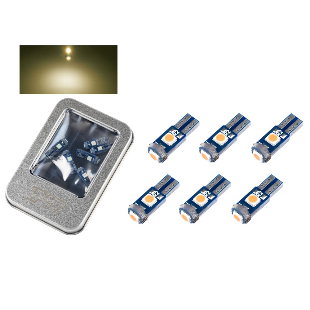 1797 LEDバルブ T5 LED ウェッジ メーター球 パネル球 エアコン球 電球色 ワームホワイト 暖かい白 車内 メーター ダッシュボード エアコン インパネ 汎用 バルブ LEDライト LEDランプ 電球 スモール 12V 自動車 バイク 明るい 拡散 3030SMD 3連 6個セット商品画像