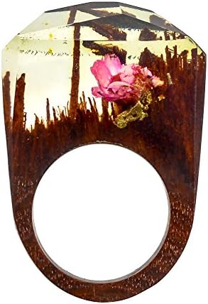 TENGZHEN Jewelry Handmade Wood Resin Rings Magical Miniature Snow Worlds Inside Ring Jewelry For Womens