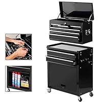 E-DirectSale Combo Rolling Tool Chest with Wheels and Drawers,Lockable Mobile Cabinet Cart,Bulk Capacity Storage Organizer,for Garage Workshop
