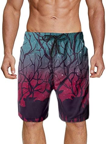 Men Quick Dry Lightweight Fashion Board Shorts Swim Trunks Deer Herd in Starry Sky