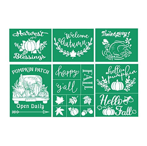 DGAGA 6 Set Fall Theme Silk Screen Stencils Reusable Self Adhesive Chalk Mesh Stencils Silkscreen Pattern Stencil for Autumn Decoration, DIY Farmhouse Wood Signs