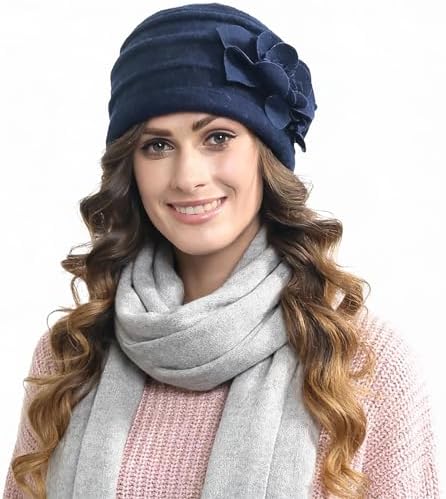 Decky Flat Top Ribbed Visor Beanie Knit Cap Hat Navy Blue at  display picture 1
