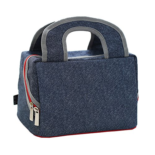 Insulated Lunch Bag Cooler Tote Bags For Women Men Kids, Travel Picnic Foods Box Drinks Thermal Carry Bag Container Organizer Case Handbag (Square Blue&Grey grey straps, 9x7x6.3inch)