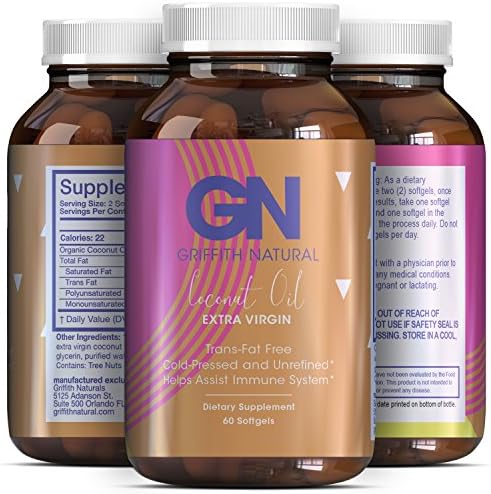 Pure Coconut Oil Softgels Extra Virgin - Diet Supplement + Appetite Suppressant - Weight Loss + Fat Burner - Healthy Skin Care + Hair Care - 100% Natural Softgels - For Men &amp; Women