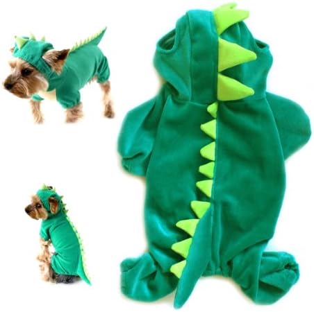 Gollyking Dog Cat Hoodie Plush Clothes Apparel Dragon Dinosaur Costume With Four Legs for Small Puppy Pets Jumpsuit Winter Coat Warm Crocodile Shirts (XL)