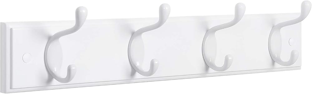 SONGMICS Coat Rack Wall Mounted 4 Dual Hooks White LHR23WT