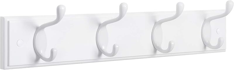 SONGMICS Coat Rack Wall Mounted 4 Dual Hooks White LHR23WT
