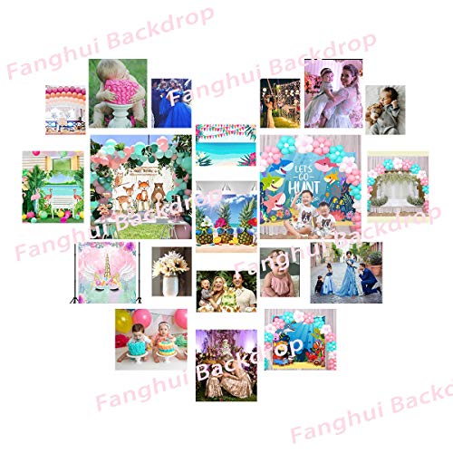 Fanghui 7x5FT Summer Woodland Animals Photography Backdrop Baby Shower Happy Birthday Party Banner Supplies Forest Animals Jungle Background Photo Booth Props