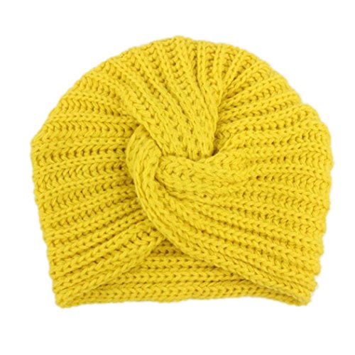 Kollmert Children Baby Girls Cute Knitting Hat Beanie Turban Head Wrap Cap Pile Cap (Yellow)