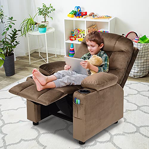Costzon Kids Recliner Chair with Cup Holder, Adjustable Velvet Lounge