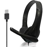 Wired Headphones with Mic, USB Headset with Microphone for PC, Noise Cancelling Microphone for Video Meetings, Music, Gaming - Black