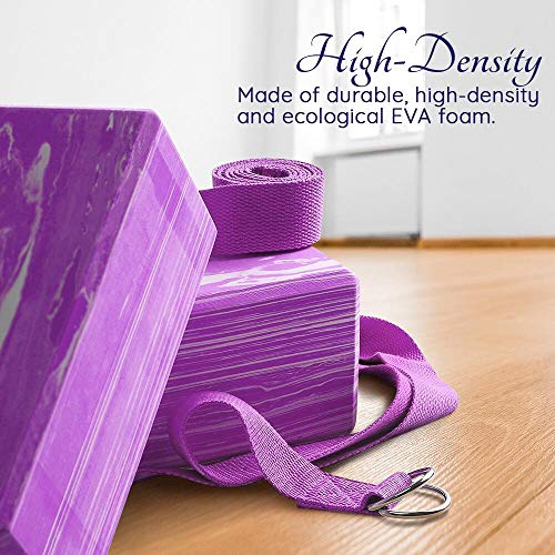 QF-Yoga-Blocks-Plus-Yoga-Strap-with-Metal-D-Ring-9x6x4-2-Pack-Eco-Friendly-EVA-Foam-Block-High-Density-Exercise-Brick-Soft-Non-Slip-Surface-for-Yoga-Pilates-Meditation-Workout-Fitness-Gym