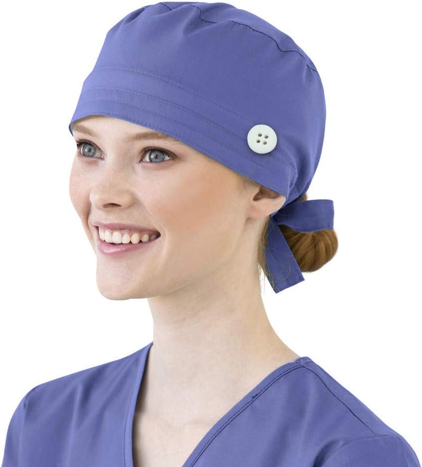 Mifelio Scrub Cap Adjustable Scrub Hats with Buttons Cotton Sweatband for Women Men（Purple）