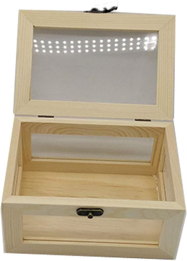 Wooden Box with Hinged Lid-Wooden Storage Box with Lid-Storage Box-Wooden Storage Box-Decorative Box Storage Box with Transparent Glass Lid, Unfinished Wooden DIY Box，jewelry box.7.284.923.94 inches: Home Improvement