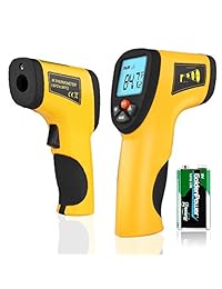 flexzion Herramienta de termómetro Pistola de Temperatura Digital por infrarrojos de lectura instantánea Handheld sin contacto con láser vista exacta visualización LCD Batería de 9 V Amarillo