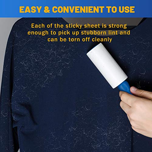 DELOMO Lint Rollers for Pet Hair Extra Sticky, Upgrade Portable Lint Roller with 3 Rollers + 6 Paper Rolls, 360 Sheets Total, Perfect for Furniture, Couch, Carpet, Car Seat & Clothing, Blue