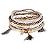 RareLove Bohemian Beaded Bracelet Brown Stretch Strand Wrap With Charm Layered Three Tassels