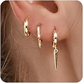 FANZE 3 Pairs Hoop Earrings for Women Dainty Chain Spike Gold Sliver Huggie Earring Set for Multiple Piercing Hypoallergenic Trendy Jewelry Gift