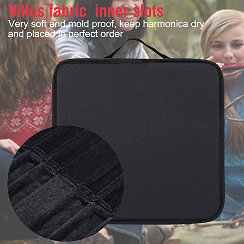 Harmonica Case, Nylon 10 Holes Harmonica Carrying Box with Zipper Compatible with12Pcs Harmonica