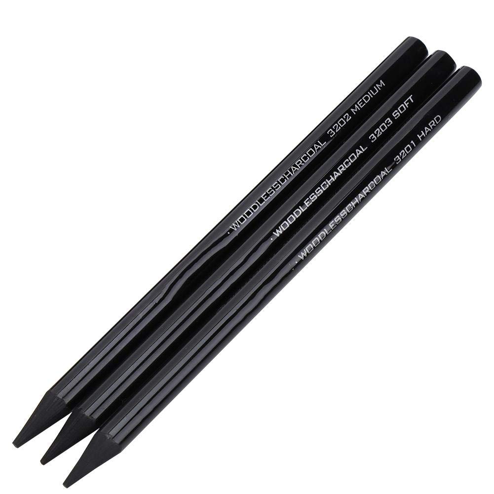 SALUTUYA Fashionable and Beautiful, 3 Piece Pure Carbon Sketch Pencil Gifts for Artists Students Teens Professional Charcoal Drawing Set