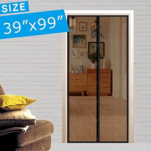 Magnetic Screen Door Fiberglass Mesh, Heavy Duty Curtain Size 39"x99", Full Frame Velcro Keep Bugs Out Dogs Friendly, Fit Door Up to 36"x98"