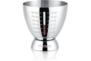 Cocktail Measuring Jigger for Bartending with Graduated Markings 1 oz to 6oz Heavy Duty 18/8 Multi-Unit Measure Stainless Ste