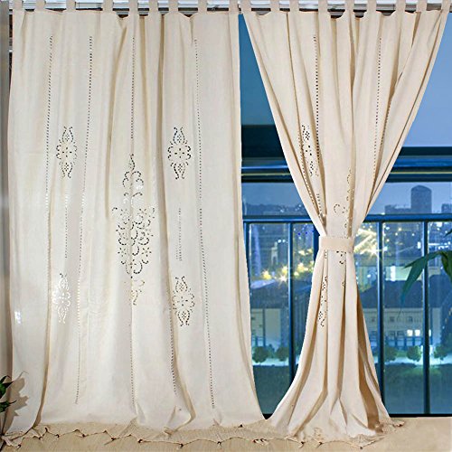 OurWarm Cotton Shower Curtain Linen Crochet Curtain Panel Blackout