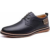 Men Leather Low Heel Oxford Shoes Retro Lace up Round Toe Block Heel Dress Shoes Non-Slip Comfort Business Casual Derby Shoes