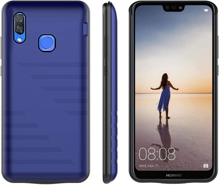 Compatible with Huawei Nova 3e Battery Case, 5000mAh Rechargeable External Backup Charger Pack Slim Extended Portable Power Bank Extra Shockproof Protective Cover Shell Blue