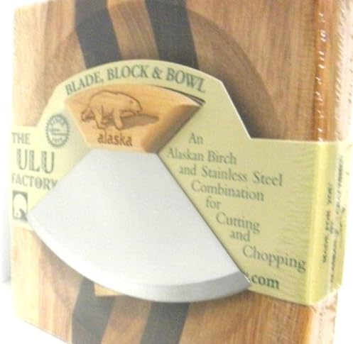 6.5" Block with Deep Dish Chopping Bowl and Ulu Knife with Bear Etched Handle