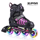 2pm Sports Brice Pink Adjustable Illuminating Inline Skates with Full Light Up LED Wheels, Fun Flashing Rollerblades for Girls