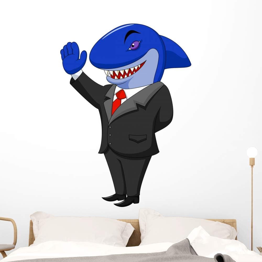 Wallmonkeys Business Shark Cartoon Wall Decal Peel and Stick Animal Graphics (48 in H x 34 in W) WM249959