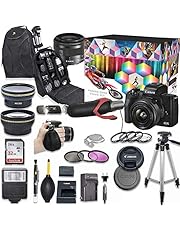 Canon EOS M50 Mark II Mirrorless Digital Camera with 15-45mm Lens Video Kit (Black) + Wide Angle Lens + 2X Telephoto Lens + Flash + SanDisk 32GB SD Memory Card + Accessory Bundle