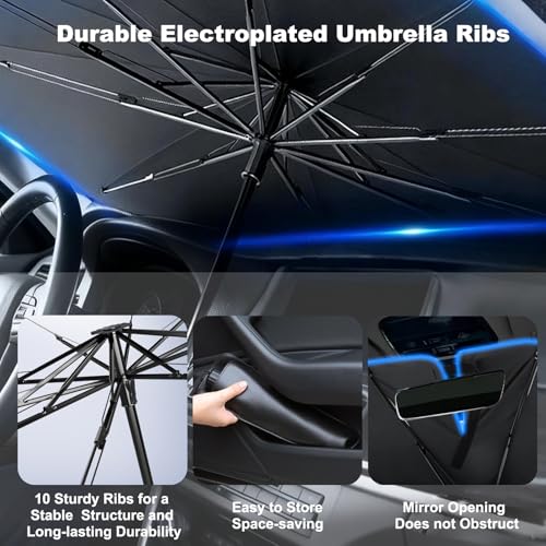 BIRDDIE Car Umbrella Shade for Windshield - Stable Multi-Angle Manual Adjustment, UV & Heat Protection with Leather Case, Car Umbrella Shade for Sedans SUVs MPVs