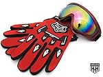 HHH Youth/Adult Goggles Motocross Motorcycle Snow/Ski Dirt Bike ATV MX Off-Road Goggles Multicolour Lens + FREE MATCHING GLOVES (Adult, Kids, Boys & Girls, Youth, Men & Women ) (Red)