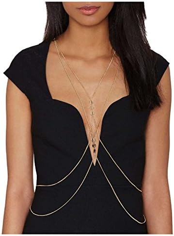 WeeH Bikini Jewelry for Women Sexy Body Chain Necklace Bra Chains Swimwear Beach Gold (D0139)