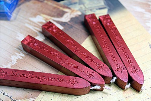 Manuscript Sealing Seal Wax Sticks Wicks for Postage Letter (5PCS Wine Red)
