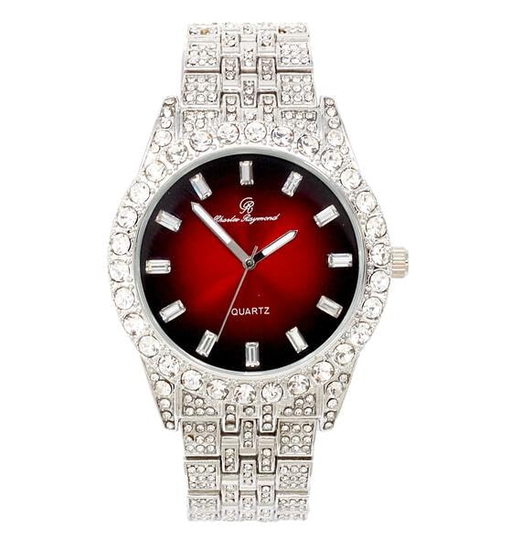 Iced Mens Single Watch or Watch w/Matching Rolly or Cuban Hip Hop Bracelet - Your Choice! - Big Rhinestones on Trim and Elegant Baguette Time Indicators on Dial - Master Bling Designer - ST10226B