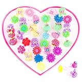 Assorted Colorful Plastic Flower Bows Sparkle Adjustable Rings with Heart Shape Display Case for Party Favors, Birthday, Adult & Children Size (36 Pack) by Super Z Outlet