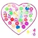 Assorted Colorful Plastic Flower Bows Sparkle Adjustable Rings with Heart Shape Display Case for Party Favors, Birthday, Adult & Children Size (36 Pack)