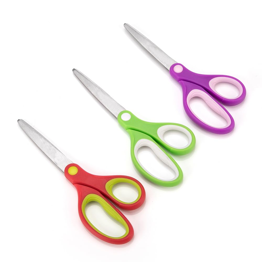 Students Scissors (36 Pairs Teacher Pack, Rounded-tip, 7- Inch) - 7’’ Soft Touch Blunt Kids School Student Scissors Shears KT-009-R36-A (Pack of 36)