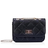 HDE Mini Faux Leather Quilted Shoulder Bag Clutch with Lace Threaded Metal Chain Strap (Black)