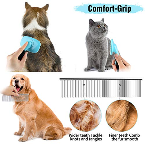 Dog Brush & Cat Brush-Dog Comb & Cat Comb, Shedding Grooming Tools - Professional Pet Grooming Brush for Small, Medium & Large Dogs and Cats, with Short to Long Hair