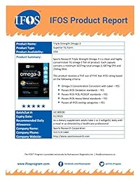 Cápsulas de Omega-3 de aceite de pescado Sports Research, 0.044 oz, triple fuerza, IFOS certificado 5...