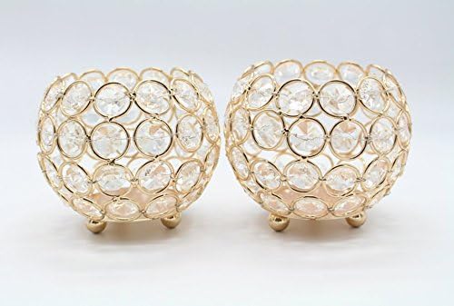 Candle Holders Resin Crystal Beaded Wedding Table Centerpieces 4’’ Set of 2 (Clear)