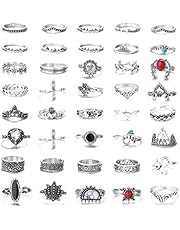 FIBO STEEL 42 Pcs Vintage Knuckle Rings for Women Stackable Midi Finger Ring Set