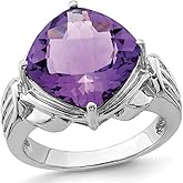 Gem And Harmony 6.50 Carat (ctw) Natural Cushion-Cut Amethyst Ring in Sterling Silver