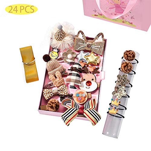 Eyelashes DanceBaby Girls Hair Clips Accessories Cute Bows Kits Elastic Hair Ties Hairpins Set with Gift Box For Baby Girls Teens Toddlers,24-72 pcs, Gold, Small