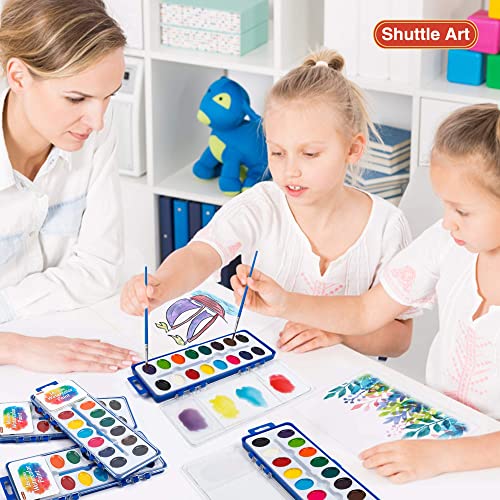 Shuttle Art 48 Colours Watercolour Paint Set, Watercolour Paints Pan With 3 Paint Brushes Perfect For Kids Beginners Watercolour Painting